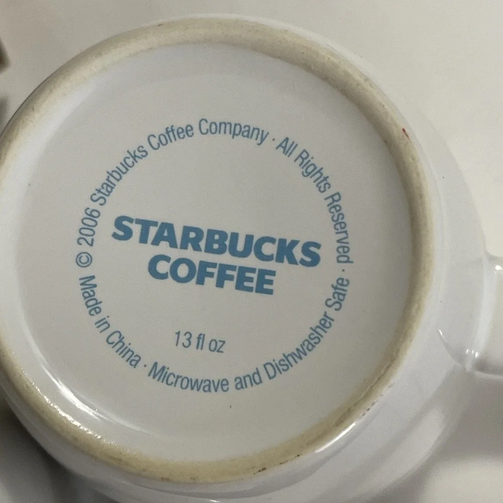 2 Starbucks Est. 1971 Abbey‎ Logo White Pink Blue Coffee Cup 13 oz. 2006 Wedding